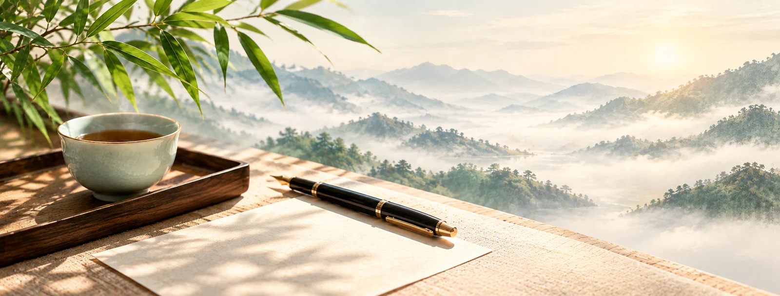 Tea, pen and misty mountains